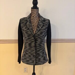 Cocogio Women's Italian Knit Blazer Jacket Black White Wool Blend Women's Size S